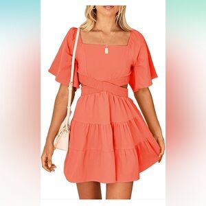 Orange cotton game day sundress, short sleeve, criss-cross open back, size M